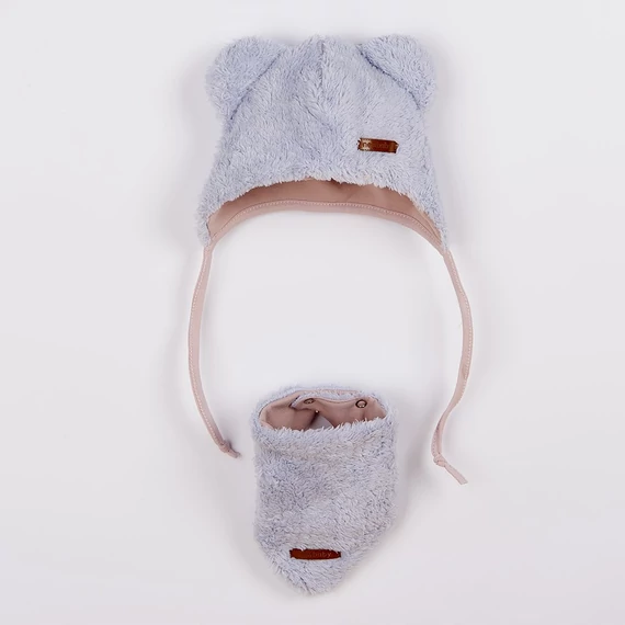 Téli baba sapka és nyakba való kendő New Baby Teddy bear szürke rózsaszín