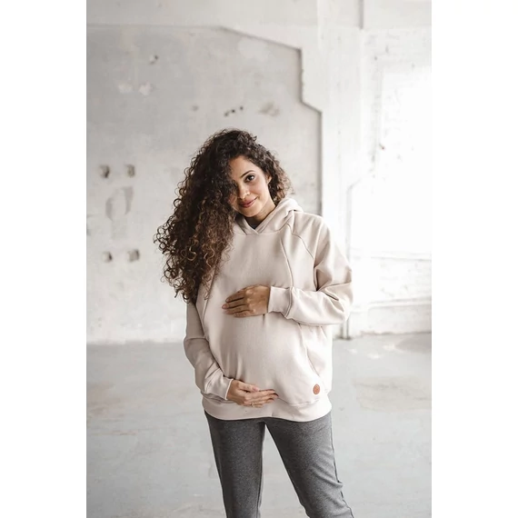 Anyasági oversize kismama és szoptató pulóver milk & love bézs